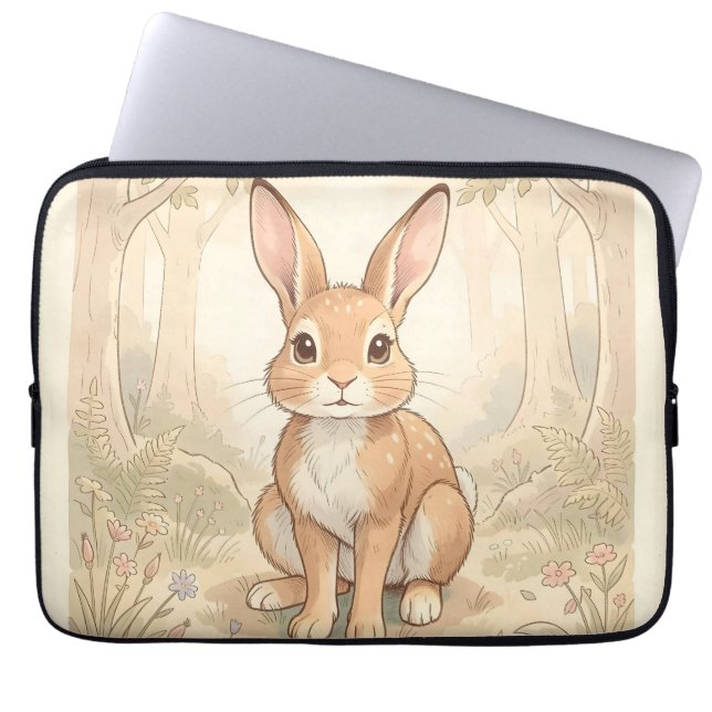 Cute brown rabbit in a forest laptop sleeve (Front)