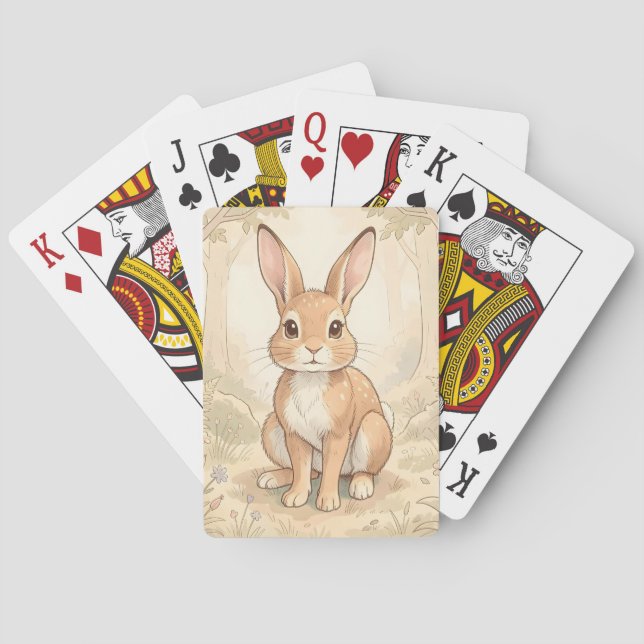 Cute brown rabbit in a forest playing cards (Back)