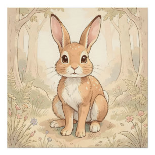 Cute brown rabbit in a forest poster