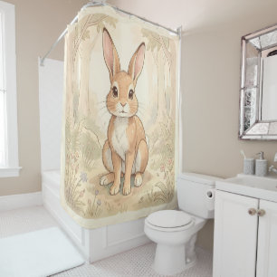 Cute brown rabbit in a forest shower curtain