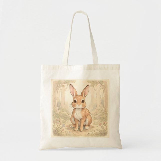 Cute brown rabbit in a forest tote bag (Front)