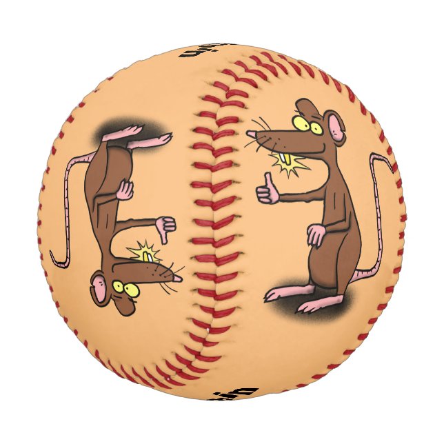 Cute brown rat thumbs up cartoon baseball (Angled)