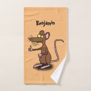 Cute brown rat thumbs up cartoon bath towel set
