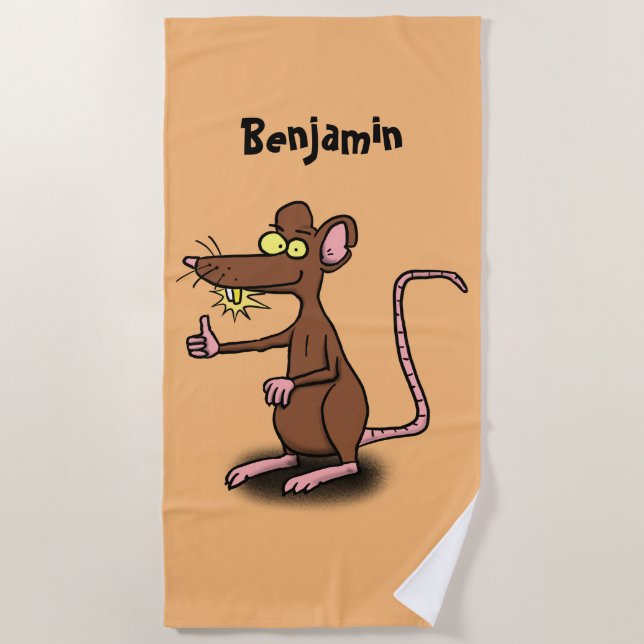 Cute brown rat thumbs up cartoon beach towel (Front)