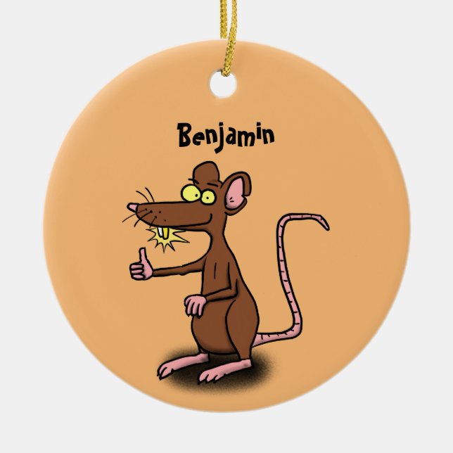 Cute brown rat thumbs up cartoon ceramic ornament (Front)