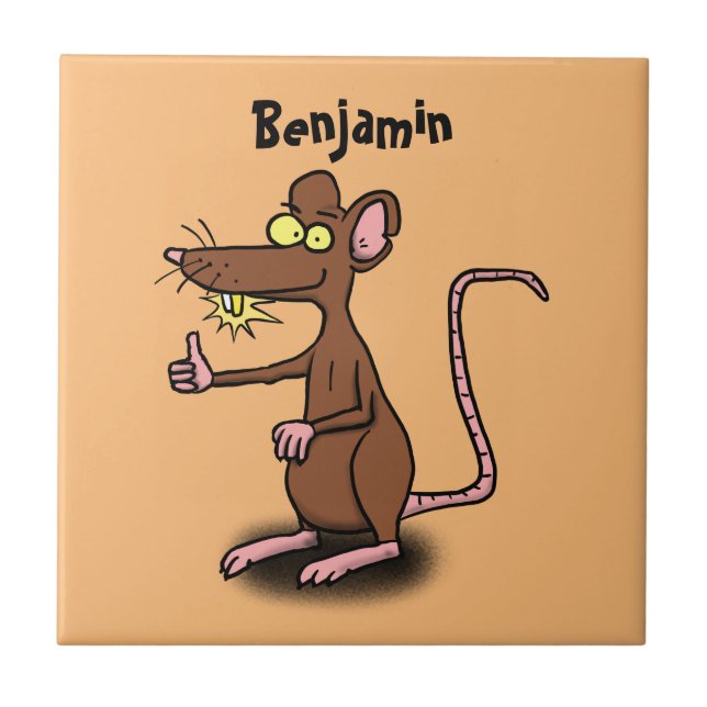 Cute brown rat thumbs up cartoon ceramic tile (Front)