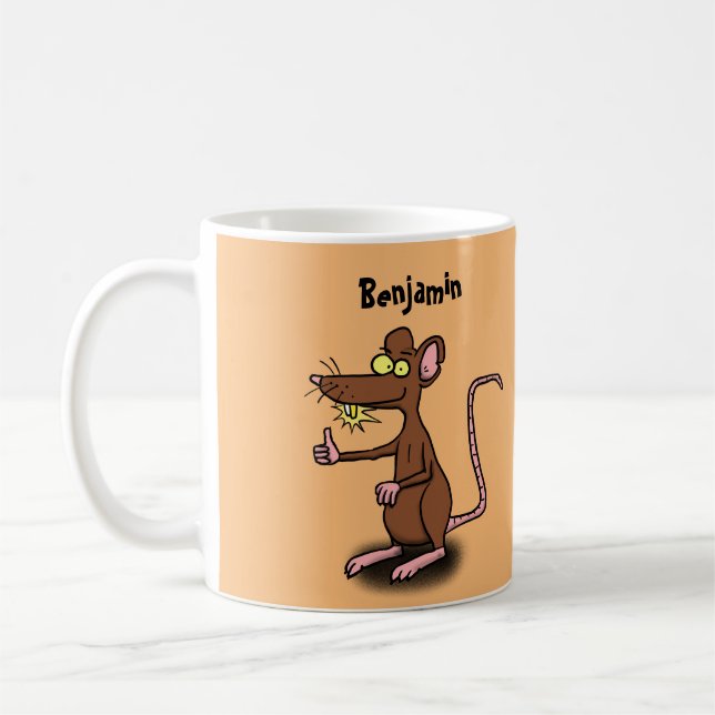 Cute brown rat thumbs up cartoon coffee mug (Left)
