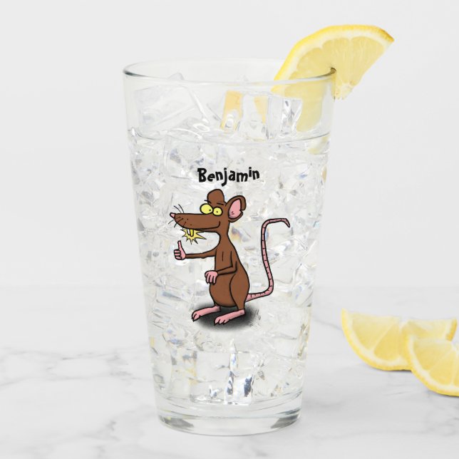 Cute brown rat thumbs up cartoon glass (Back Ice)