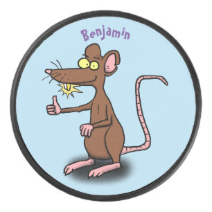 Cute brown rat thumbs up cartoon hockey puck