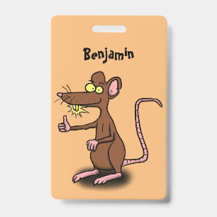 Cute brown rat thumbs up cartoon ID badge