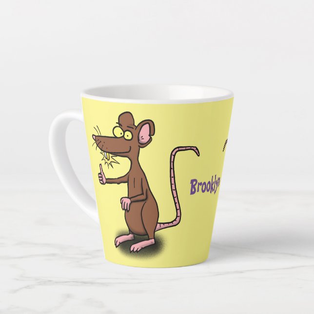Cute brown rat thumbs up cartoon  latte mug (Left Angle)