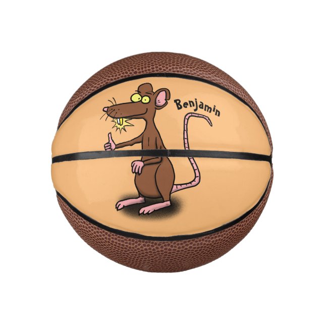 Cute brown rat thumbs up cartoon mini basketball (Front)