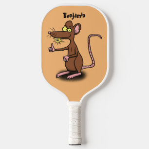 Cute brown rat thumbs up cartoon pickleball paddle