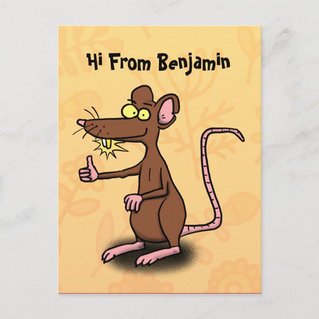 Cute brown rat thumbs up cartoon postcard (Front)
