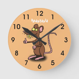 Cute brown rat thumbs up cartoon round clock