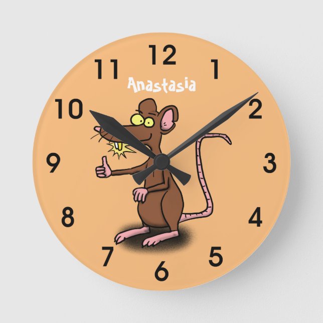 Cute brown rat thumbs up cartoon round clock (Front)