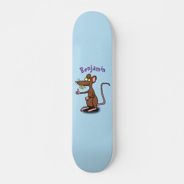 Cute brown rat thumbs up cartoon skateboard (Front)