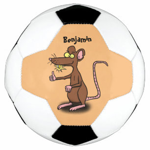 Cute brown rat thumbs up cartoon soccer ball