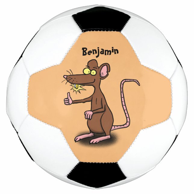 Cute brown rat thumbs up cartoon soccer ball (Front)