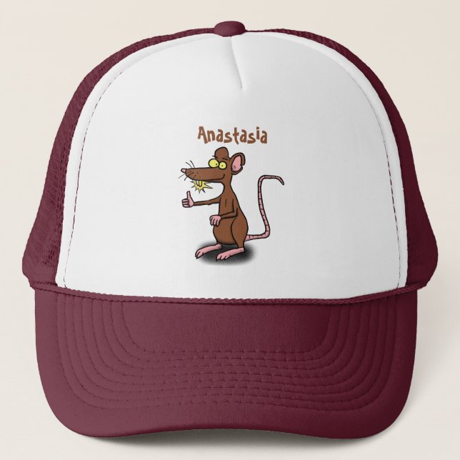 Cute brown rat thumbs up cartoon trucker hat (Front)
