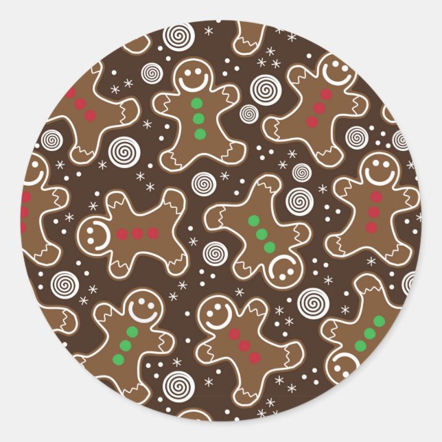 Cute Brown Red Green Christmas Gingerbreads Classic Round Sticker (Front)