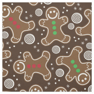 Cute Brown Red Green Christmas Gingerbreads Fabric