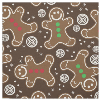 Cute Brown Red Green Christmas Gingerbreads Fabric