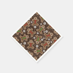 Cute Brown Red Green Christmas Gingerbreads Napkin