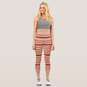 Cute brown red stripes capri leggings