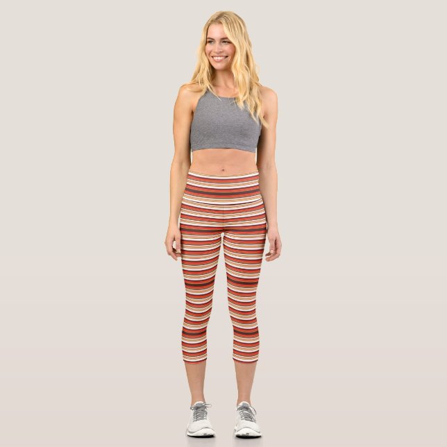 Cute brown red stripes capri leggings (Front)
