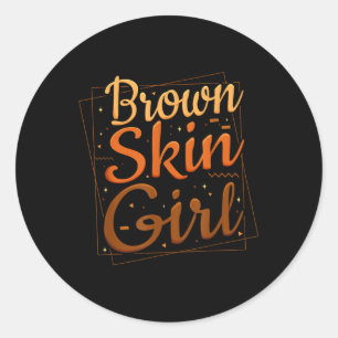 Cute Brown Skin Girl Black History Month Melanin B Classic Round Sticker