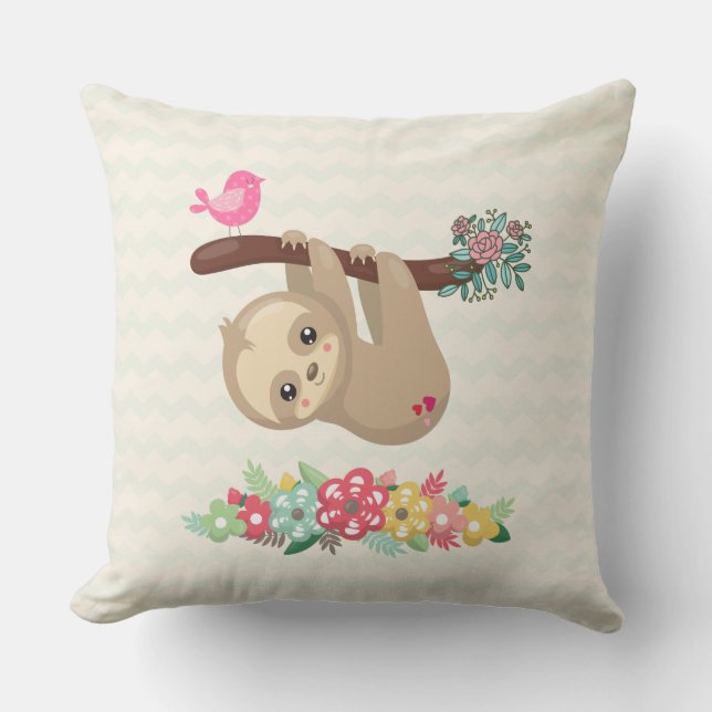 Cute Brown Sloth Hanging Upside down Cushion (Front)