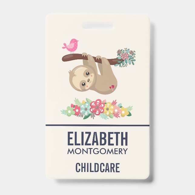 Cute Brown Sloth Hanging Upside down ID Badge (Front)
