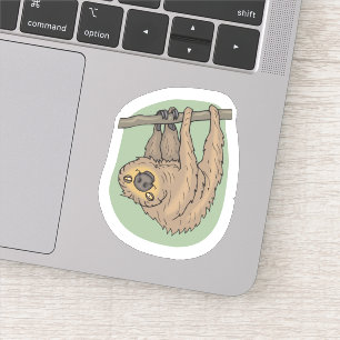 Cute Brown Sloth Hanging Upside Down Illustration