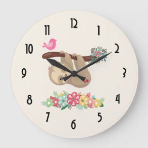 Cute Brown Sloth Hanging Upside down Large Clock