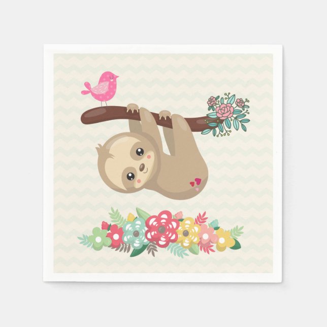 Cute Brown Sloth Hanging Upside down Napkin (Front)