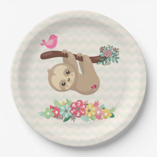 Cute Brown Sloth Hanging Upside down Paper Plate