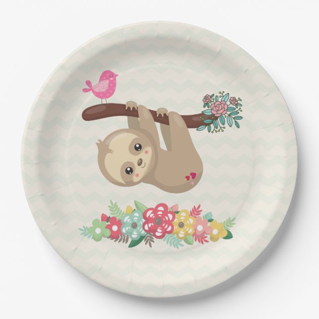 Cute Brown Sloth Hanging Upside down Paper Plate (Front)