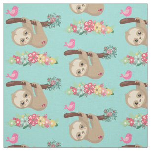 Cute Brown Sloth Hanging Upside down Pattern Fabric