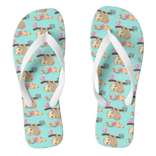 Cute Brown Sloth Hanging Upside down Pattern Thongs