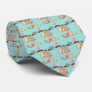 Cute Brown Sloth Hanging Upside down Pattern Tie