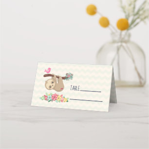 Cute Brown Sloth Hanging Upside down Place Card