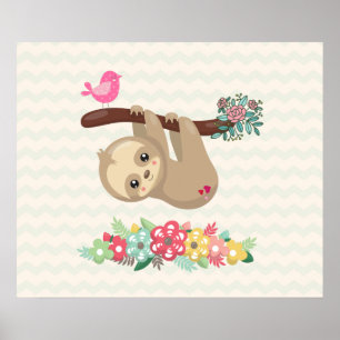 Cute Brown Sloth Hanging Upside down Poster