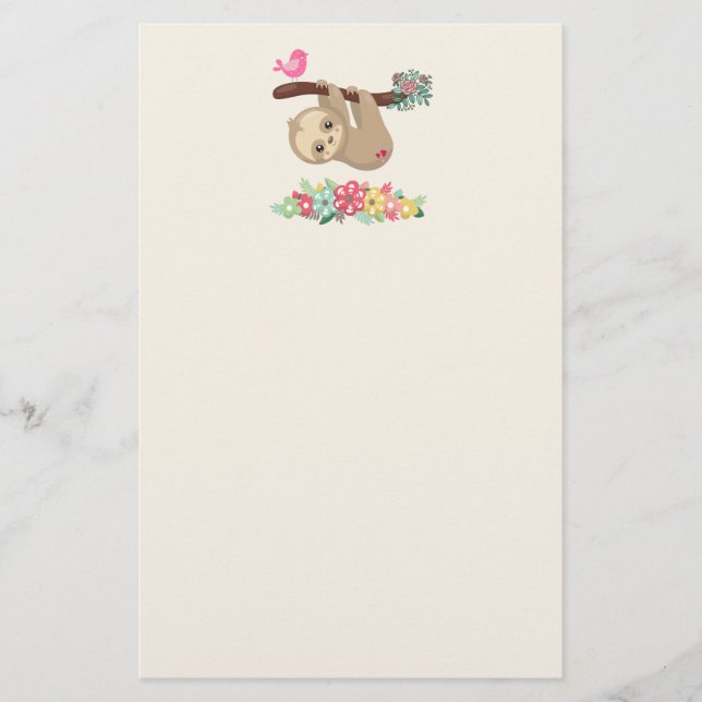 Cute Brown Sloth Hanging Upside down Stationery (Front)