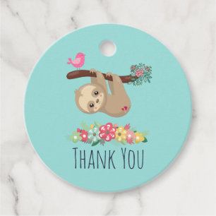 Cute Brown Sloth Hanging Upside down Thank You Favour Tags