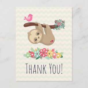 Cute Brown Sloth Hanging Upside Down Thank You Postcard