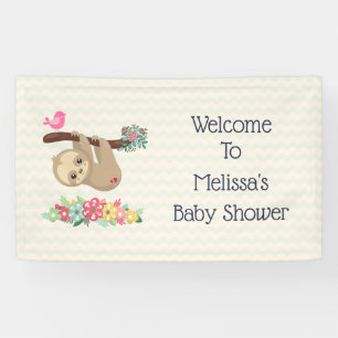 Cute Brown Sloth Hanging Upside down Welcome Banner