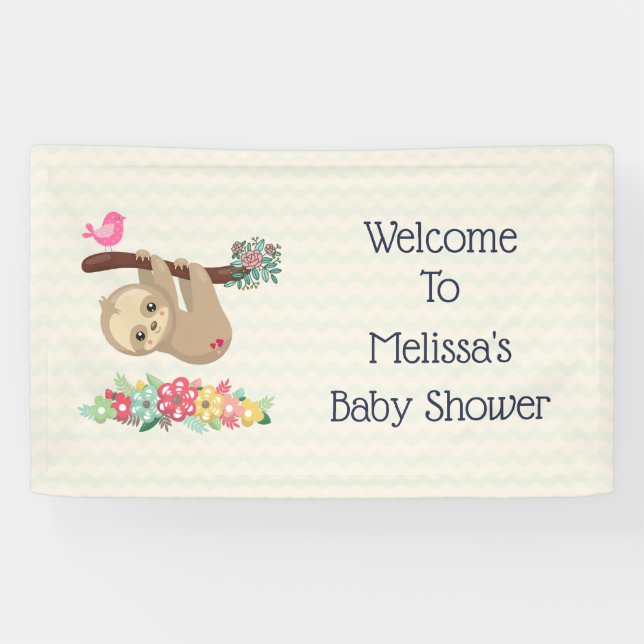 Cute Brown Sloth Hanging Upside down Welcome Banner (Horizontal)