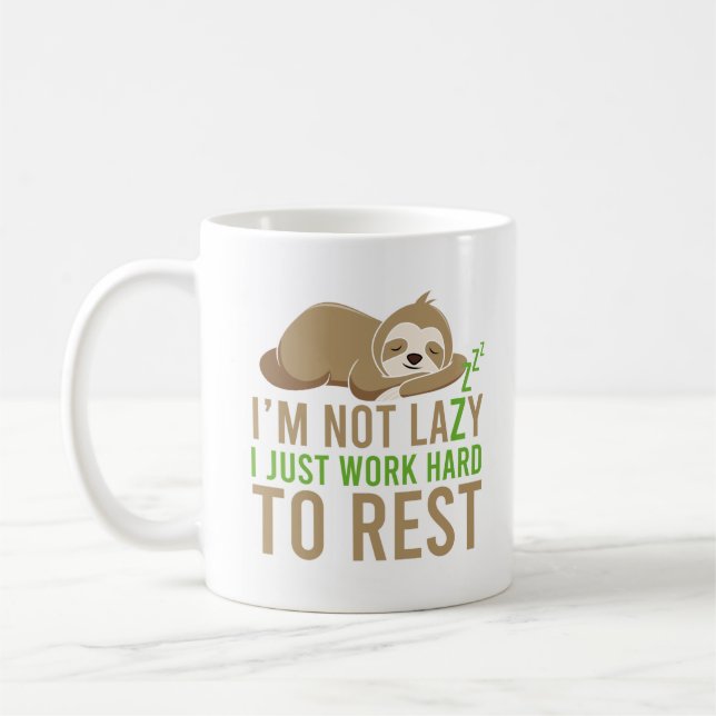 Cute Brown Sloth I'm Not Lazy Coffee Mug (Left)