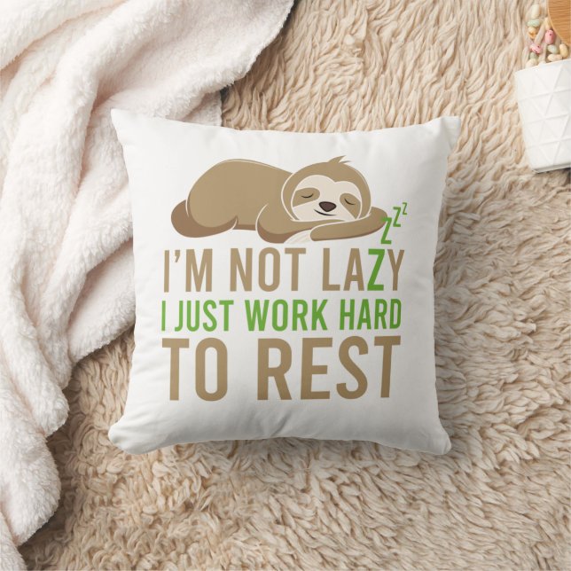 Cute Brown Sloth I'm Not Lazy Cushion (Blanket)
